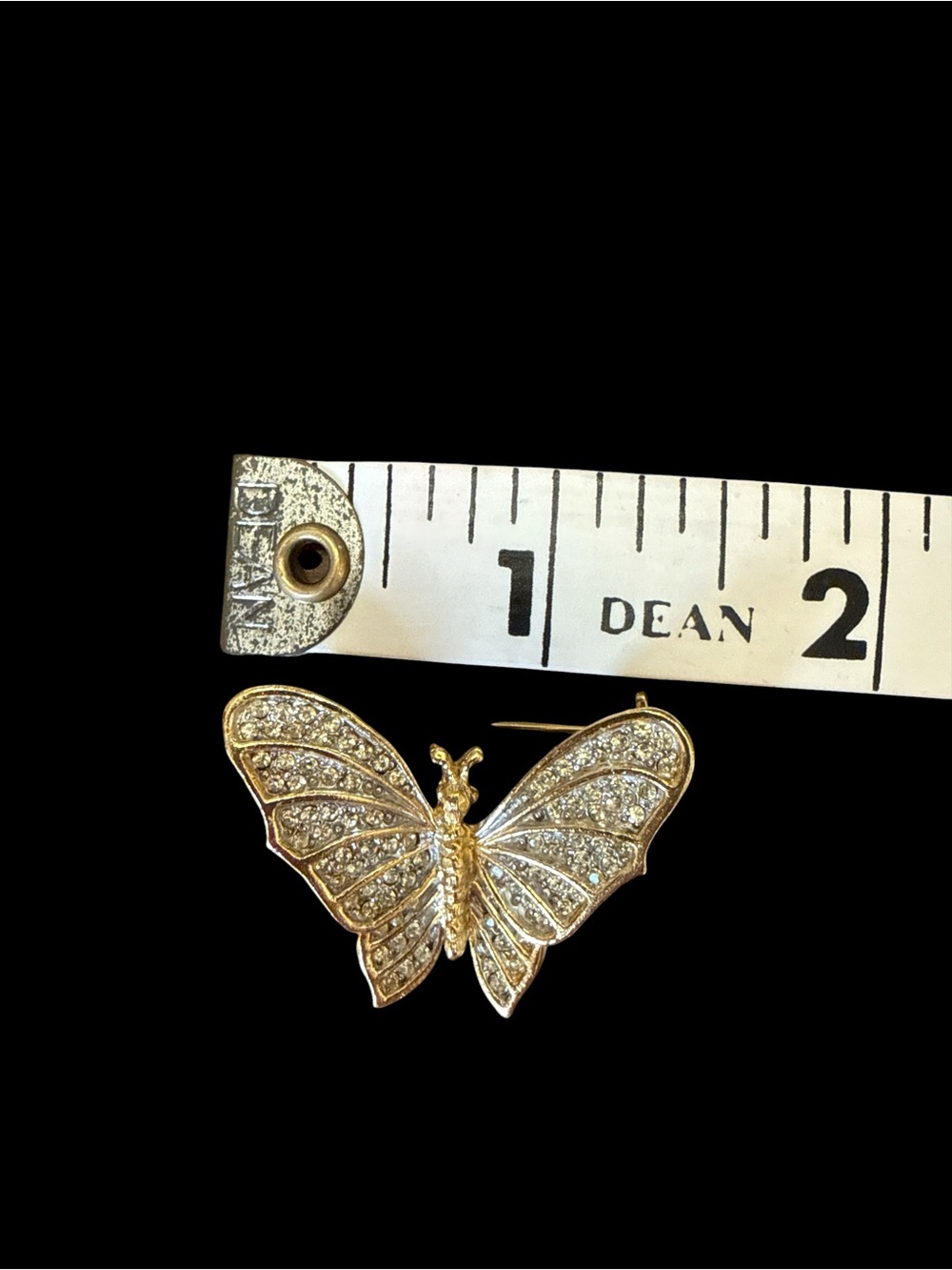 Vintage Gold-tone Butterfly Brooch with Pave-set Clear Rhinestones - Picture 3 of 4